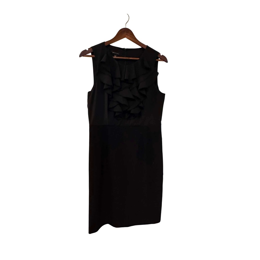 Spense Ruffle Sheath Dress Womens 8 Black Excellent Sleeveless Career Cocktail